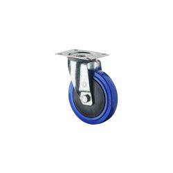 BS ROLLEN Transportrolle Elastikgummi, blau, Lenkrolle, Kugellager, Platte, Ø x Breite 100 x 32 mm, TK 150 kg