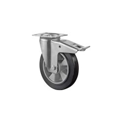 BS ROLLEN Transportrolle Elastikgummi, schwarz, Lenkrolle mit Feststeller, Kugellager, Platte, Ø x Breite 200 x 50 mm, TK 350 kg