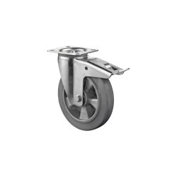 BS ROLLEN Transportrolle Elastikgummi, grau, Lenkrolle mit Feststeller, Kugellager, Platte, Ø x Breite 200 x 50 mm, TK 350 kg