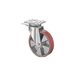 BS ROLLEN Schwerlastrolle Prothane® Guss-Polyurethan, Lenkrolle mit Feststeller, Kugellager, Platte, Ø x Breite 200 x 50 mm, TK 600 kg