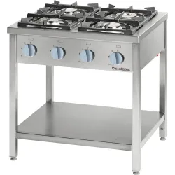Stalgast Gasherd Serie 900 4-Brenner (3,5+5+2x7), 22,5 kW, G20, 900 x 900 x 850 mm (BxTxH)