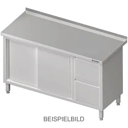 Stalgast Arbeitsschrank mit Schiebetüren, 1300x600x850 mm, mit 2er Schubladenblock links, ohne Aufkantung, verschweisst
