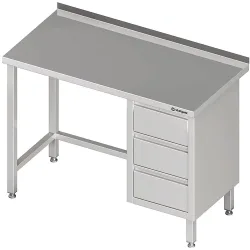 Stalgast Arbeitstisch ohne Grundboden, 2600x700x850 mm, mit 3er Schubladenblock rechts, mit Aufkantung, verschweisst