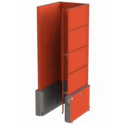 Palettenmagazin für 25 Industriepaletten à 1.200 x 1.000 mm, mit Sicherheitsabschrankung