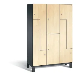 C+P Z-Kombinationsschrank Cambio, 3 Abteile, Abteilbreite 400 mm, HxBxT 1980x1200x525 mm, RAL 7021 Schwarzgrau, Dekor Donau-Ahorn, Füsse