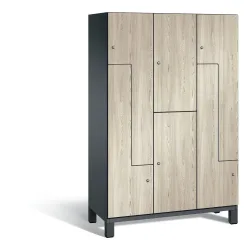 C+P Z-Kombinationsschrank Cambio, 3 Abteile, Abteilbreite 400 mm, HxBxT 1980x1200x525 mm, RAL 7021 Schwarzgrau, Dekor Sen-Esche, Füsse