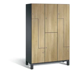 C+P Z-Kombinationsschrank Cambio, 3 Abteile, Abteilbreite 400 mm, HxBxT 1980x1200x525 mm, RAL 7021 Schwarzgrau, Dekor Eiche Sereno, Füsse