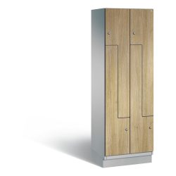 C+P Z-Garderobenschrank Cambio, 2 Abteile, Abteilbreite 300 mm, HxBxT 1980x600x525 mm, RAL 9006 Weissaluminium, Dekor Eiche Sereno, Sockel