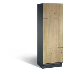 C+P Z-Garderobenschrank Cambio, 2 Abteile, Abteilbreite 300 mm, HxBxT 1980x600x525 mm, RAL 7021 Schwarzgrau, Dekor Eiche Sereno, Sockel