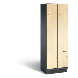 C+P Z-Garderobenschrank Cambio, 2 Abteile, Abteilbreite 300 mm, HxBxT 1980x600x525 mm, RAL 7021 Schwarzgrau, Dekor Donau-Ahorn, Sockel