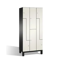 C+P Z-Kombinationsschrank Cambio, 3 Abteile, Abteilbreite 300 mm, HxBxT 1980x900x525 mm, RAL 7021 Schwarzgrau, Dekor Weiss, Füsse