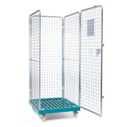 Ameise® Rollbehälter, 4-seitig, feinmaschig, galvanisch verzinkt, Kunststoff-Rollplatte, HxBxT 1.810 x 724 x 815 mm