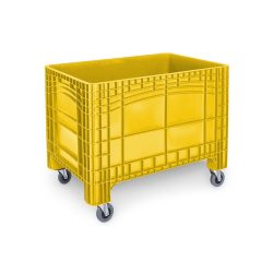 kaiserkraft Großbehälter, Inhalt 535 l, 4 Lenkrollen, davon 2 mit Feststeller, gelb