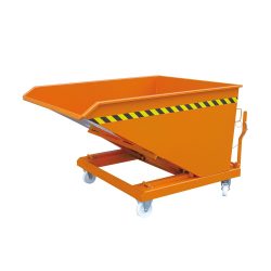 kaiserkraft Kippbehälter, mit Scheren-Kipp-Mechanismus, Volumen 500 l, reinorange RAL 2004
