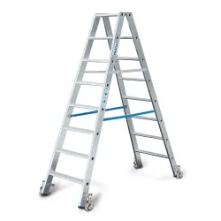Alu-Stufendoppelleiter mit Rollen, 2 x 6 Stufen