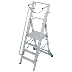 Alu-Stufen-Stehleiter, mit grosser Standplattform, mit Sicherheitsbügel und Kette, 4 Stufen