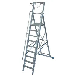 Alu-Stufen-Stehleiter, mit grosser Standplattform, mit Sicherheitsbügel und Kette, 9 Stufen
