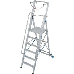 Alu-Stufen-Stehleiter, mit grosser Standplattform, mit Sicherheitsbügel und Kette, 6 Stufen