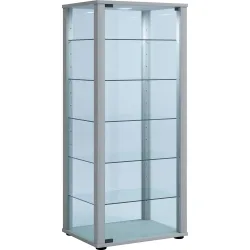 VCM - Glasvitrine stehend | Vitrine Glas mit ESG-Sicherheitsglas | Maße ca. H. 115 x B. 50 x T. 38 cm | Standvitrine Glas | Modern und platzsparend | Glas, 50 CM, Silber