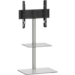 VCM - TV Standfuß mit Zwischenboden |  Alu Rack Fernseh | ESG-Sicherheitsglas | Maße ca. H. 100 x B. 60 x T. 45 cm - Alani, 60 cm, Transparent
