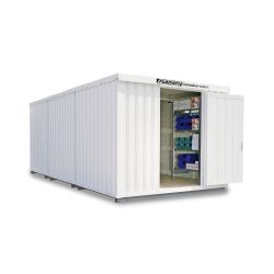 FLADAFI® Materialcontainer-Kombination, isoliert, 18 m², mit isoliertem Boden, HxBxT 2.500 x 3.050 x 6.520 mm, Doppelflügeltür (asymmetrische Teilung), mittig in Stirnseite