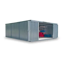 FLADAFI® Materialcontainer-Kombination, zerlegt, 32 m², mit Holzfussboden, HxBxT 2.150 x 5.080 x 6.520 mm, Doppelflügeltür (asymmetrische Teilung), mittig im Modul