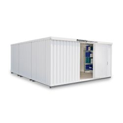 FLADAFI® Materialcontainer-Kombination, isoliert, 29 m², mit isoliertem Boden, HxBxT 2.465 x 5.080 x 6.520 mm, Doppelflügeltür (asymmetrische Teilung), mittig in Stirnseite, Zusatztür