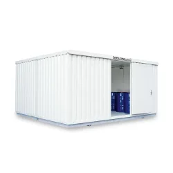 SAFE Tank Gefahrstoffcontainer Kombination 5000 WGK 1-3, isoliert, vormontiert, kunststoffbeschichtet RAL 9002, Masse aussen 5080x6520x2520 mm, Einzelflügeltür, mittig im Modul, Lagerfläche 30 m²