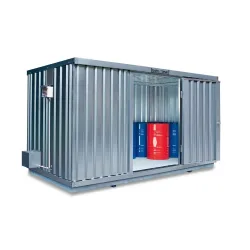 SAFE Tank Gefahrstoffcontainer 1000 ALG, Aussenaufstellung, verzinkt, montiert, Masse aussen 3350x2170x2350 mm, Doppelflügeltür (asymmetrische Teilung), mittig in 3 m Seite, Lagerfläche 6 m²