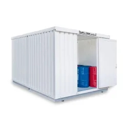 SAFE Tank Gefahrstoffcontainer Kombination 2000 WGK 1-3, isoliert, vormontiert, kunststoffbeschichtet RAL 9002, Masse aussen 3050x4340x2560 mm, Einzelflügeltür, mittig in Stirnseite, Lagerfläche 12 m²