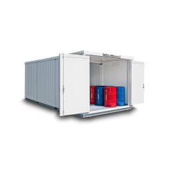 SAFE Tank Gefahrstoffcontainer Kombination 4000 WGK 1-3, isoliert, vormontiert, kunststoffbeschichtet RAL 9002, Masse aussen 5080x4340x2520 mm, Doppelflügeltür (asymmetrische Teilung), mittig in Breitseite, Zusatztür, Lagerfläche 20 m²