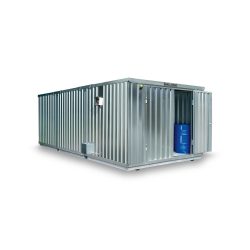 SAFE Tank Gefahrstoffcontainer Kombination 4000 ECO, energieeffizient durch bedarfsgerechte Lüftersteuerung, Masse aussen 5380x4340x2300 mm, Doppelflügeltür, mittig in der langen Seite, Lagerfläche 12 m²