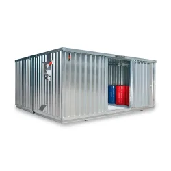 SAFE Tank Gefahrstoffcontainer 4000 CONTROL, automatisierte Explosionsschutzeinrichtung für höchste Energieeffizienz u. Sicherheit, Masse aussen 5380x4340x2300 mm, Einzelflügeltür, mittig in der kurzen Seite, Lagerfläche 21 m²