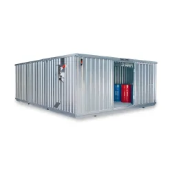 SAFE Tank Gefahrstoffcontainer 5000 CONTROL, automatisierte Explosionsschutzeinrichtung für höchste Energieeffizienz u. Sicherheit, Masse aussen 5380x6520x2300 mm, Einzelflügeltür, mittig in der kurzen Seite, Lagerfläche 32 m²