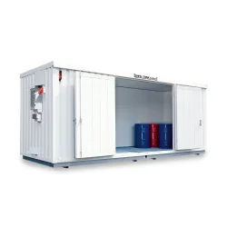SAFE Tank Gefahrstoffcontainer 1700 CONTROL isoliert, automatisierte Explosionsschutzeinrichtung für höchste Energieeffizienz u. Sicherheit, Masse aussen 5380x2170x2520 mm, Einzelflügeltür, mittig in 2 m Seite, Lagerfläche 9 m²