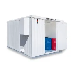 SAFE Tank Gefahrstoffcontainer 2000 CONTROL isoliert, automatisierte Explosionsschutzeinrichtung für höchste Energieeffizienz u. Sicherheit, Masse aussen 3350x4340x2560 mm, Einzelflügeltür, mittig in Breitseite, Lagerfläche 12 m²