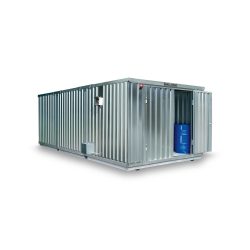 SAFE Tank Gefahrstoffcontainer Kombination 5000 ALG, verzinkt, vormontiert, Masse aussen 5380x6520x2300 mm, Doppelflügeltür (asymmetrische Teilung), mittig in der kurzen Seite, Zusatztür, Lagerfläche 32 m²