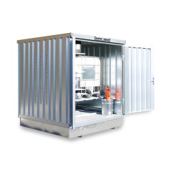 SAFE Tank Gefahrstoffcontainer 300 PLG, Aussenaufstellung, verzinkt, montiert, Masse aussen 2100x1140x2300 mm, Doppelflügeltür (asymmetrische Teilung), mittig in der breiten Seite, Lagerfläche 2 m²