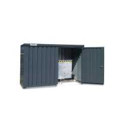 FLADAFI® Materialcontainer, verzinkt, zerlegt, 6 m², ohne Boden, HxBxT 2.115 x 3.050 x 2.170 mm, Doppelflügeltür, mittig in Breitseite