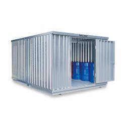 SAFE Tank Gefahrstoffcontainer Kombination 4000 PLG, verzinkt, vormontiert, Masse aussen 5080x4340x2300 mm, Einzelflügeltür, mittig im Modul, Lagerfläche 21 m²