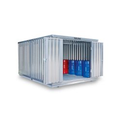 SAFE Tank Gefahrstoffcontainer Kombination 2500 PLG, verzinkt, vormontiert, Masse aussen 4050x4340x2300 mm, Doppelflügeltür (asymmetrische Teilung), mittig in der kurzen Seite, Lagerfläche 16 m²