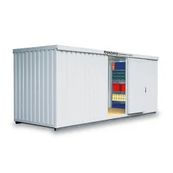 FLADAFI® Materialcontainer, isoliert, 12 m², mit isoliertem Boden, HxBxT 2.500 x 6.080 x 2.170 mm, Doppelflügeltür (asymmetrische Teilung), mittig in Stirnseite