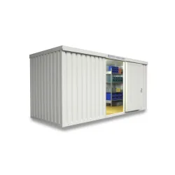 FLADAFI® Materialcontainer, isoliert, 10 m², mit Holzfussboden, HxBxT 2.405 x 5.080 x 2.170 mm, Doppelflügeltür, mittig in Breitseite