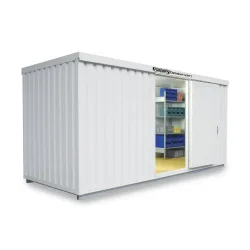 FLADAFI® Materialcontainer, isoliert, 10 m², mit isoliertem Boden, HxBxT 2.500 x 5.080 x 2.170 mm, Einzelflügeltür, mittig in Breitseite