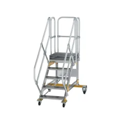 Munk Plattformtreppe 45° fahrbar Stufenbreite 600 mm 5 Stufen Aluminium geriffelt