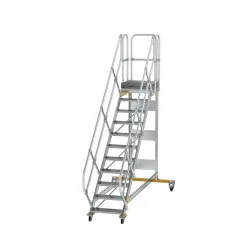 Munk Plattformtreppe 45° fahrbar Stufenbreite 600 mm 11 Stufen Aluminium geriffelt
