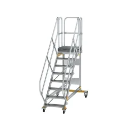 Munk Plattformtreppe 45° fahrbar Stufenbreite 600 mm 8 Stufen Aluminium geriffelt