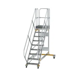 Munk Plattformtreppe 45° fahrbar Stufenbreite 600 mm 9 Stufen Aluminium geriffelt