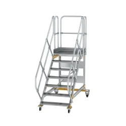 Munk Plattformtreppe 45° fahrbar Stufenbreite 800 mm 7 Stufen Aluminium geriffelt