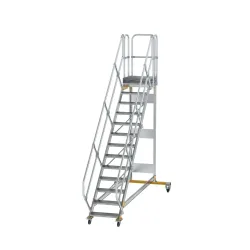 Munk Plattformtreppe 45° fahrbar Stufenbreite 600 mm 13 Stufen Aluminium geriffelt